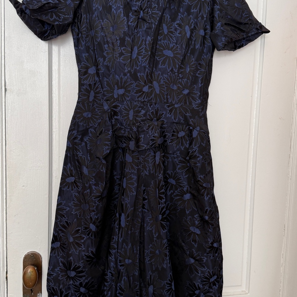 Vintage Eisenberg Elegant Black and Blue Floral Midi Dress - Picture 3 of 11